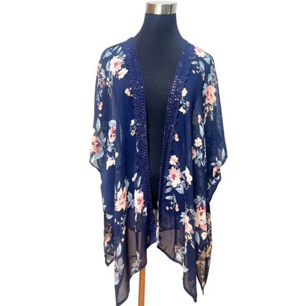 Women's Floral Sheer Chiffon Navy Kimono Size XS/S